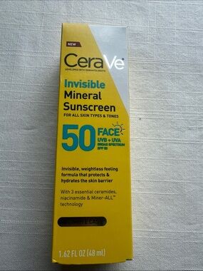 CeraVe Invisible Mineral Sunscreen SPF 50 Face No White Cast 1.62 oz New